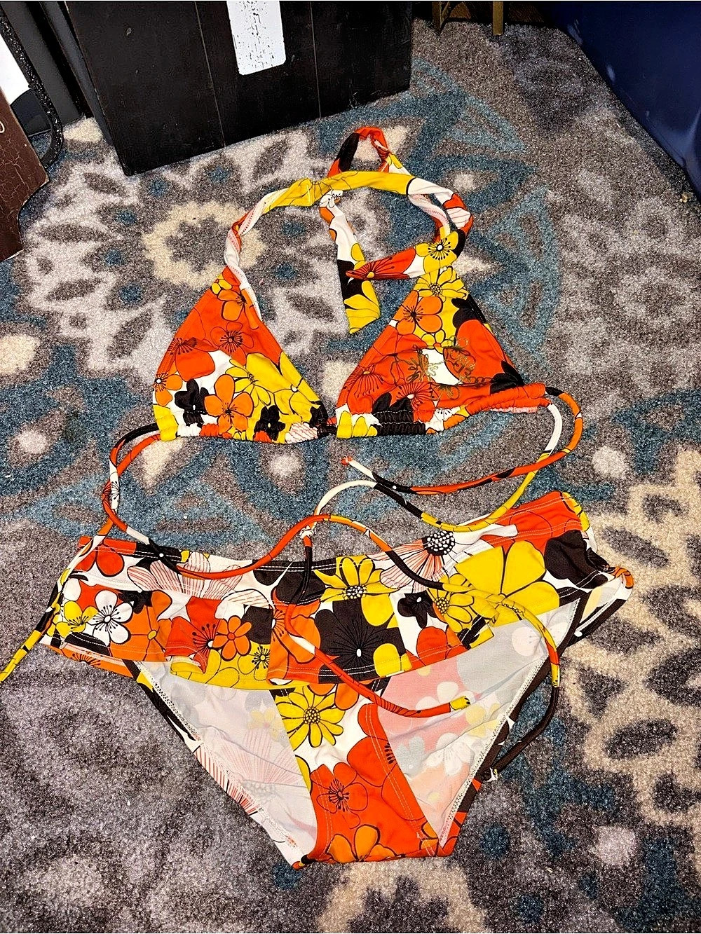 Floral Bikini Set in Orange & Yellow Like New
